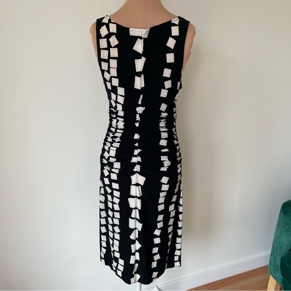 Norma Kamali KAMALIKULTURE Black White Floating Boxes Sleeveless Shirred Dress S - Picture 4 of 11